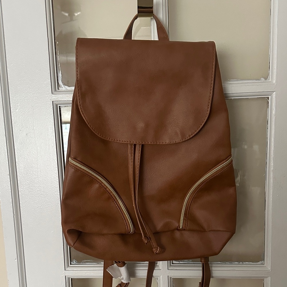 Vegan leather tan Backpack, NWOT